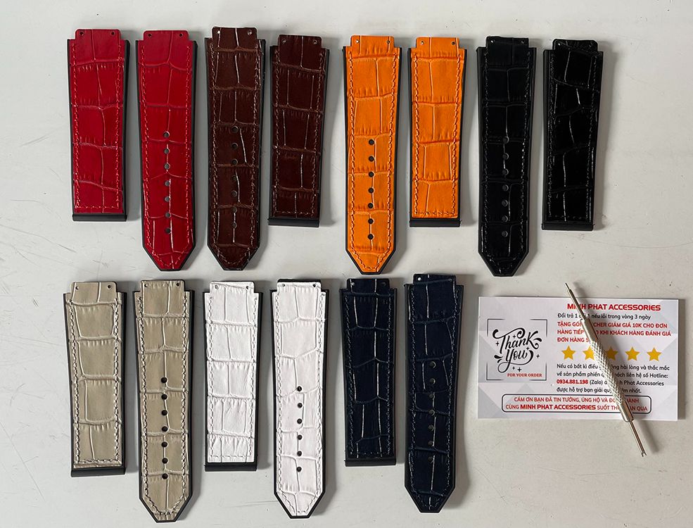 [Tặng thay dây] Dây đồng hồ Hublot cho nam size 42 - Dây da Hublot size 19 x 25 x 22mm tặng dụng cụ thay dây