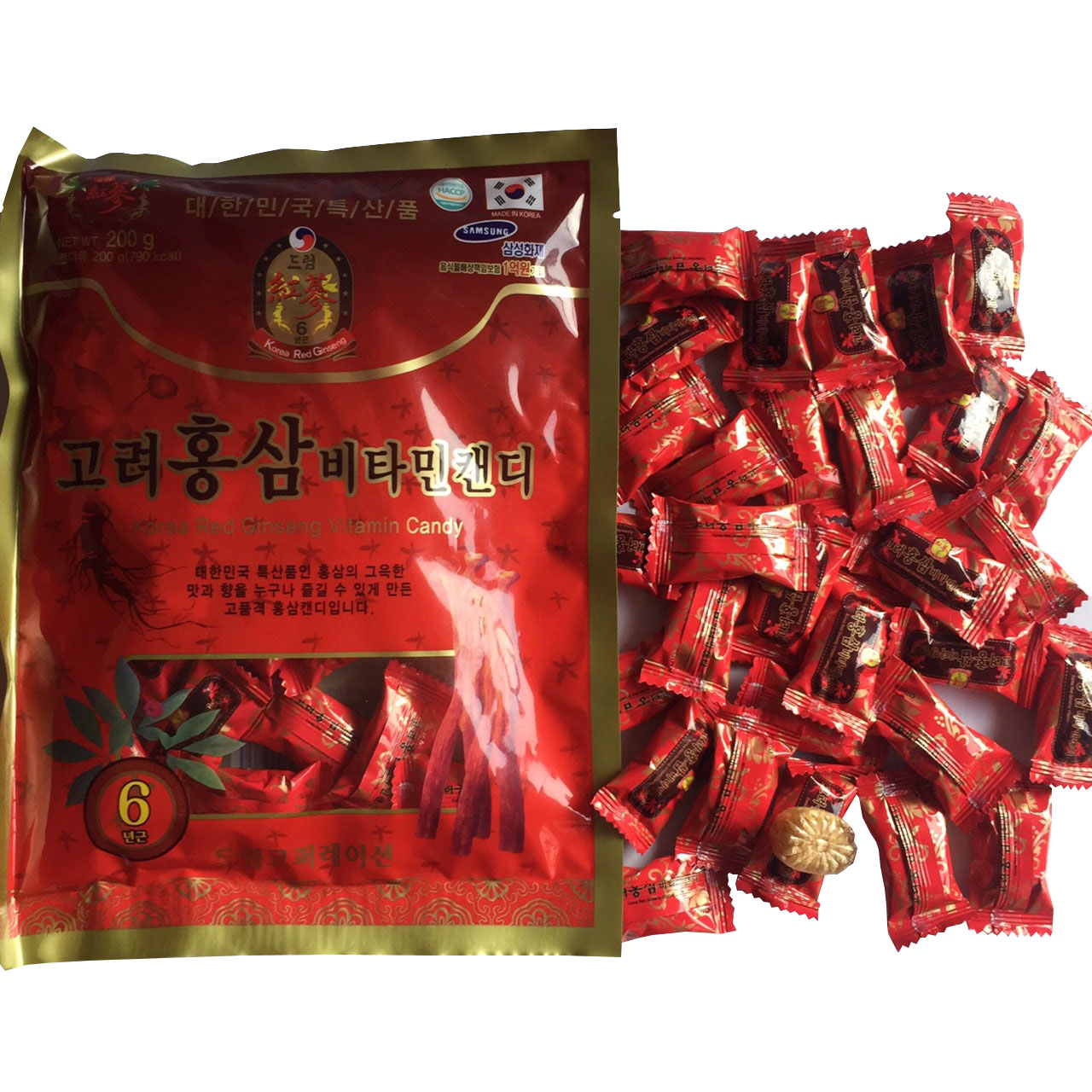 Kẹo hồng sâm vitamin Hàn Quốc 200g, kẹo nhân sâm, kẹo hồng sâm, kẹo sâm, kẹo hồng sâm 6 năm, kẹo sâm Hàn Quốc
