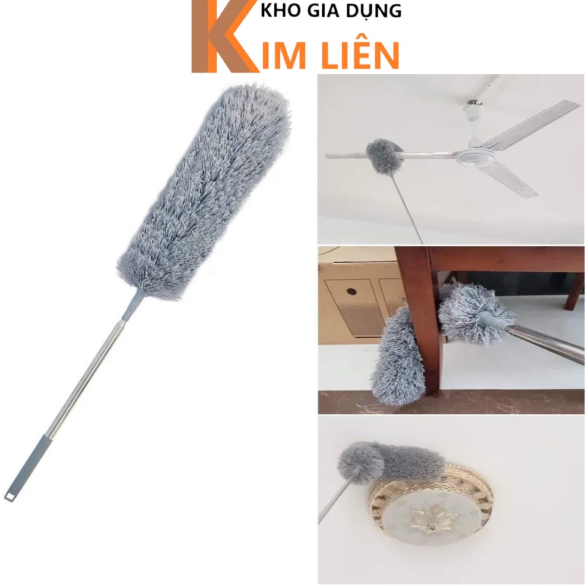 Chổi quét trần, lau bụi thông minh 2m5 - Đầu chổi bẻ cong, cán inox kéo rút gọn