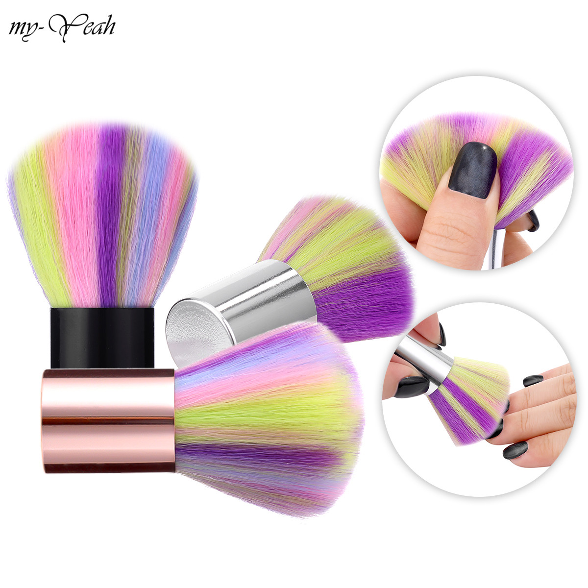 myyeah Cọ làm sạch móng bằng tơ mềm màu cầu vồng dùng để phủi bụi/ phủi kim tuyến sau khi đắp bột gel/ bột acrylic làm khô bằng tia UV - INTL
