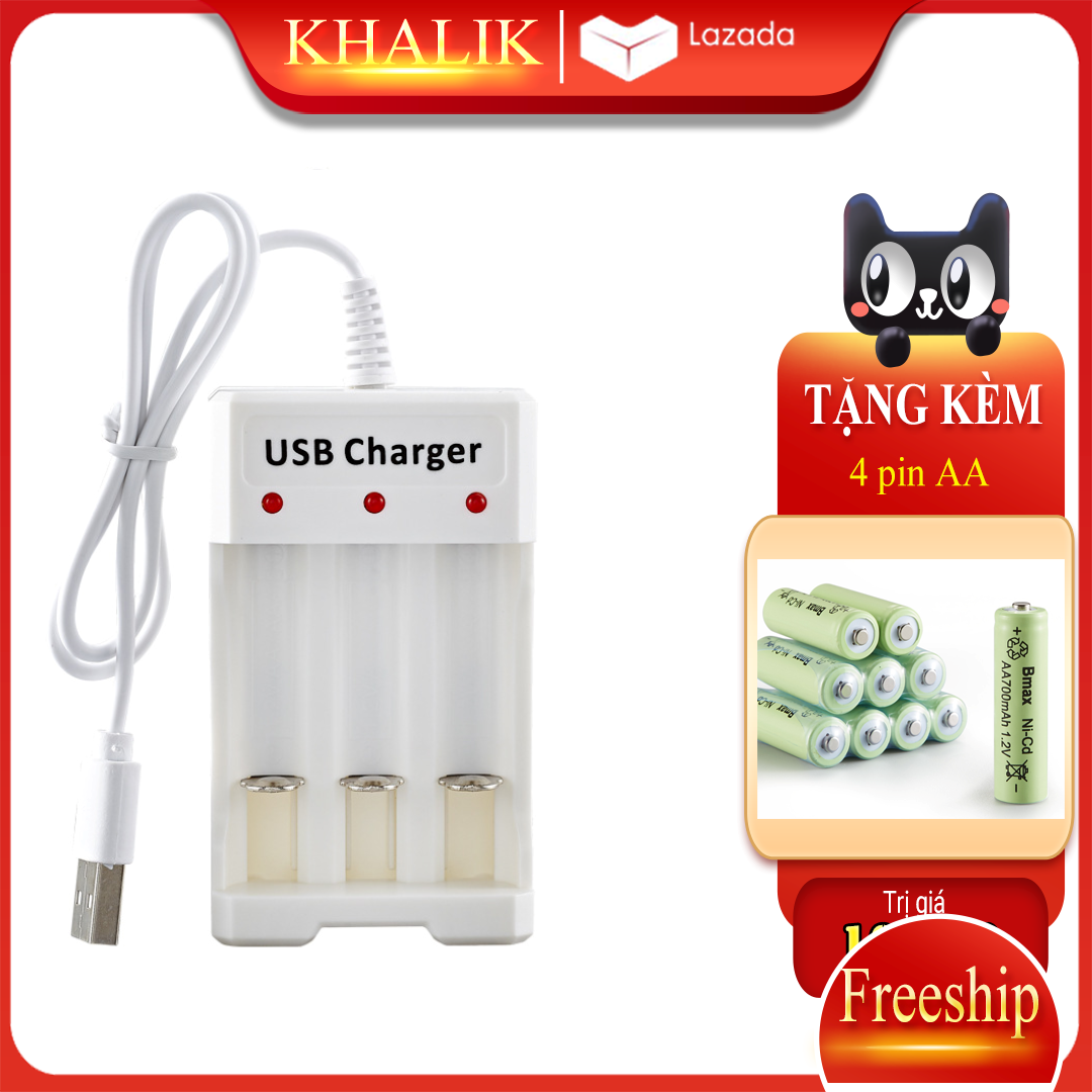 Bộ sạc pin tiểu, pin đũa đa năng mq b-03 + tặng kèm 04 viên pin tiểu 700mah