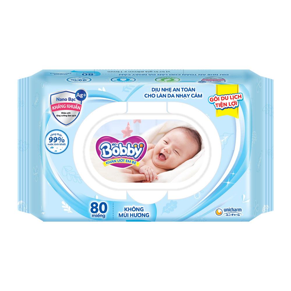 Khăn ướt Bobby care không mùi/có mùi gói 100/80 tờ