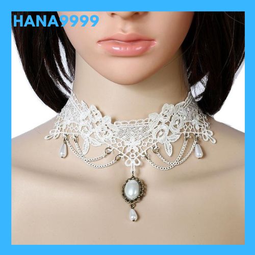 [HCM]Vòng cổ nữ choker ren trắng treo ngọc trai giọt nước sang trọng kèm video