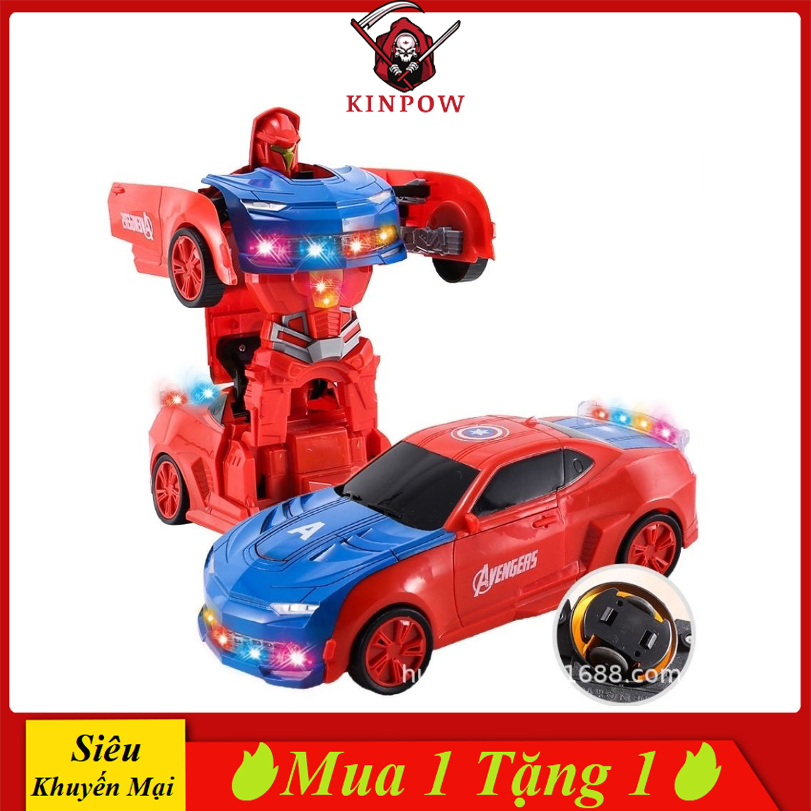 Đồ chơi xe biến hình robot kinpow hình captain chạy pin phát nhạc vui nhộn đèn led sặc sỡ