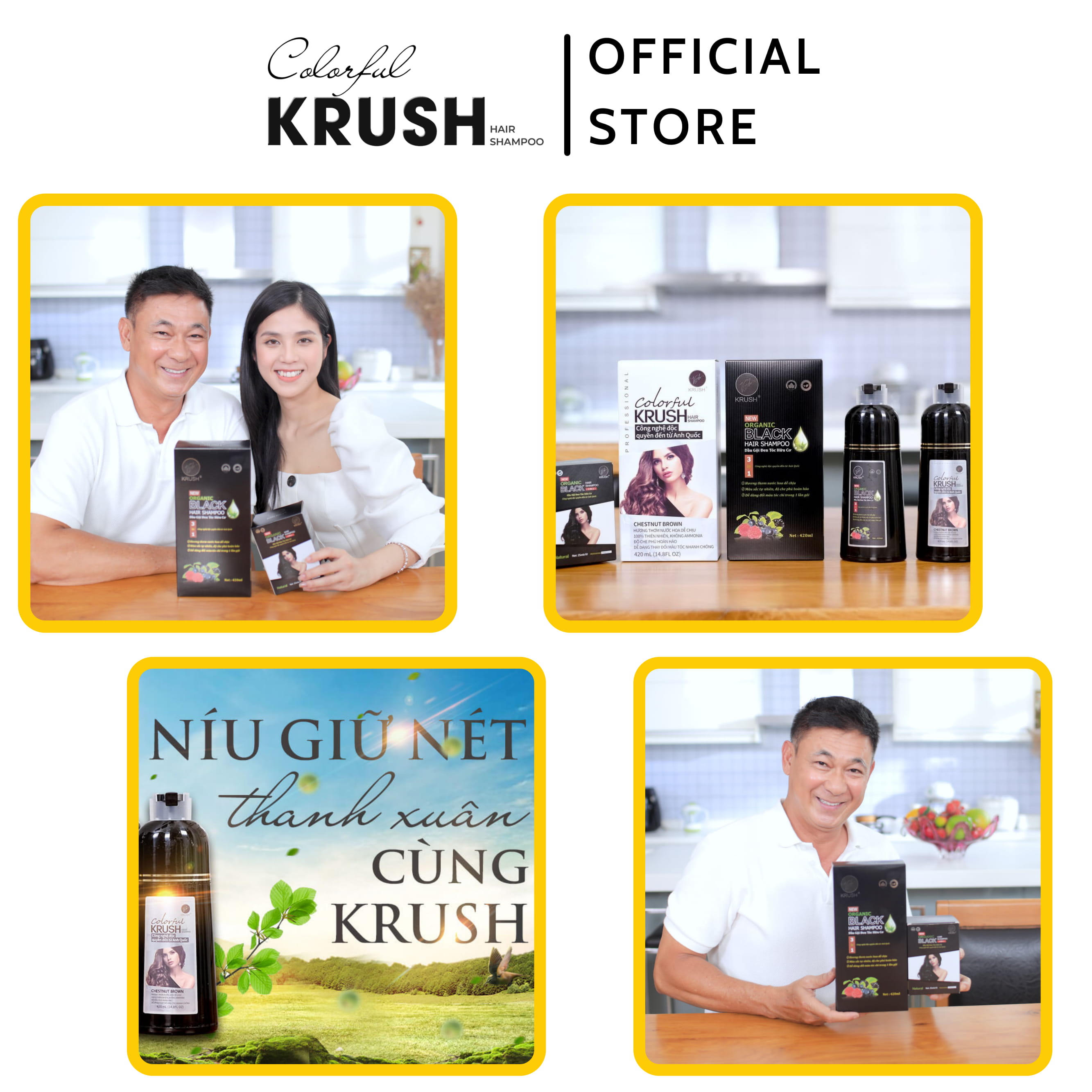 Dầu Gội Nhuộm Tóc Bạc Krush 420ml (Màu Hạt Dẻ) Hữu Cơ Thiên Nhiên