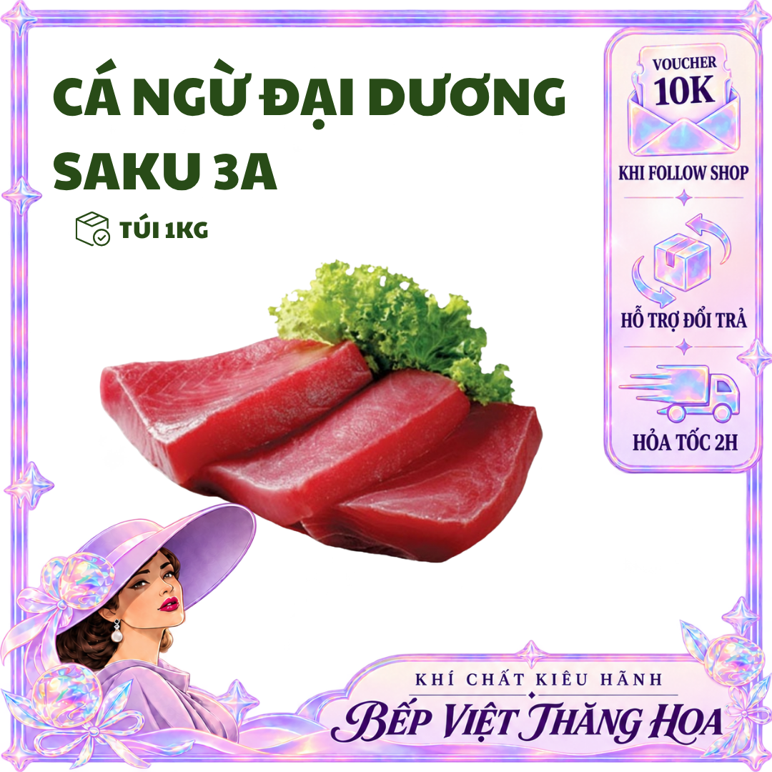 [HỎA TỐC HCM] Cá Ngừ Đại Dương Saku 4A Cắt khúc xuất khẩu (Phần Thăn Lưng) màu đỏ tươi, thịt dẻo nạc cao - Túi 1 Kg