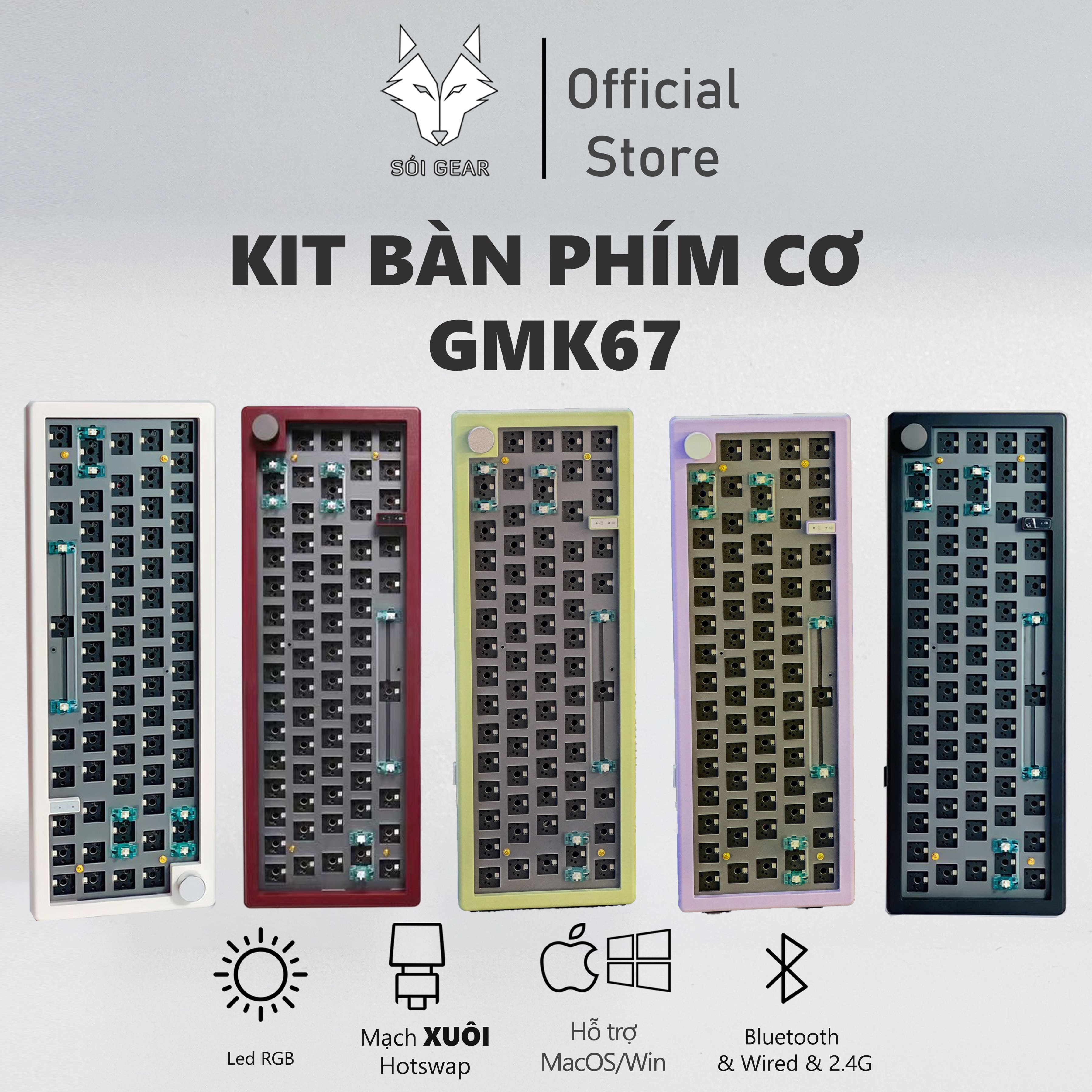 Bộ kti bàn phím cơ không dây gmk67 mạch xuôi | gasket mount |