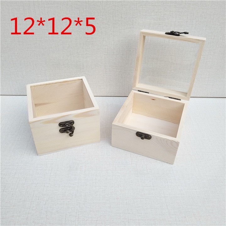 Hộp gỗ trơn nắp thủy tinh trong suốt dùng đựng đồ vật trang sức và các phụ kiện nhỏ
