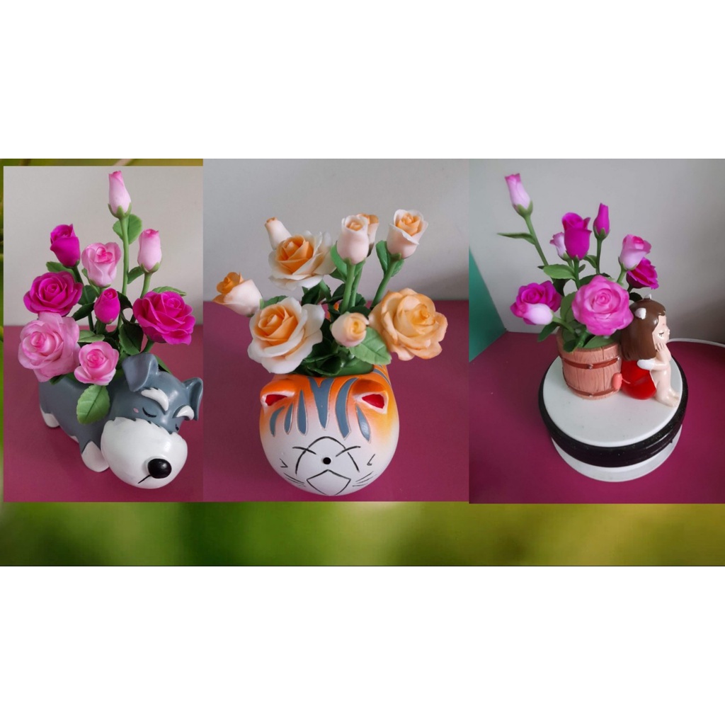 Chậu hồng mini đất sét