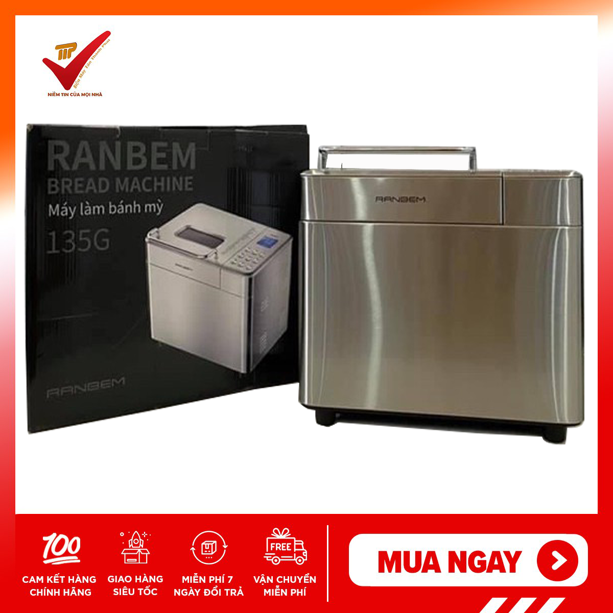 Máy làm bánh mỳ tự động Ranbem 135G đa năng tự động bảo hành 12 tháng