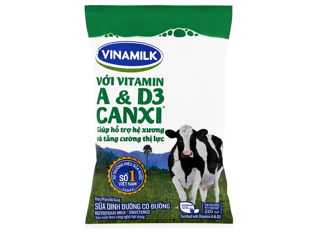 02 bịch Sữa dinh dưỡng có đường Vinamilk A&D3 bịch 220ml - 02BSDDCDVNM220ml