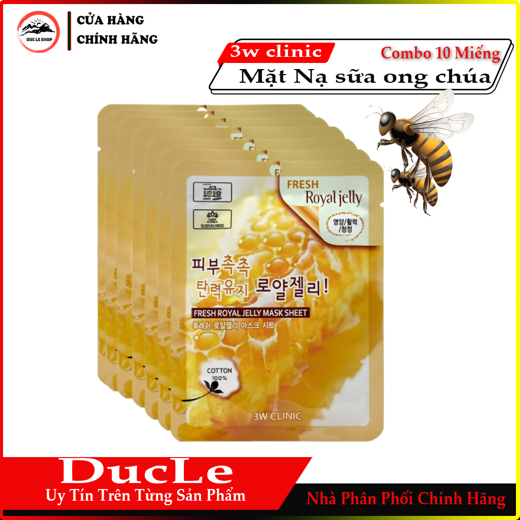 Mặt Nạ Sữa Ong Chúa 3W CLINIC  Hàn Quốc Dưỡng Trắng Và Chống Lão Hóa 23ml X 10 miếng