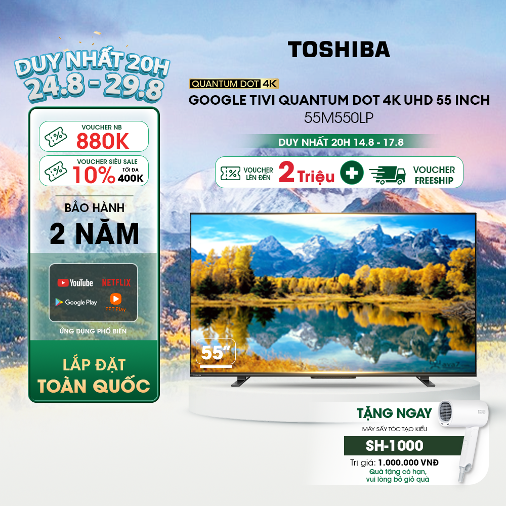 Google tivi qled toshiba 55 inch 55m550lp, smart tv màn hình quantum dot 4k uhd - loa 49w - miễn phí lắp đặt