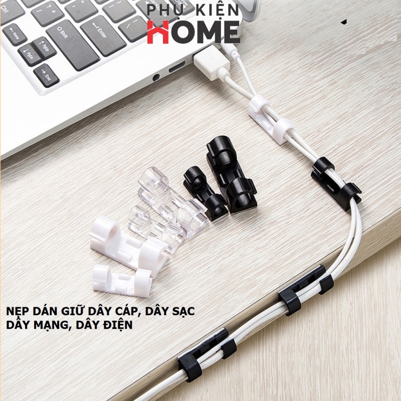 Vỉ 20 Nút Nhựa Giữ Dây - Nẹp Nhỏ Cố Cố Định Dây Cáp Gọn Gàng - Kẹp Dán Tường Giữ Cố Định Dây Điện, Dây Máy Tính, Dây Mạng. Phụ Kiện Home 5733