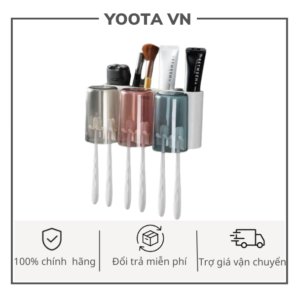 Kệ để bàn chải, kem đánh răng, lược ecoco đa năng có tặng kèm 3 cốc yoota cao cấp