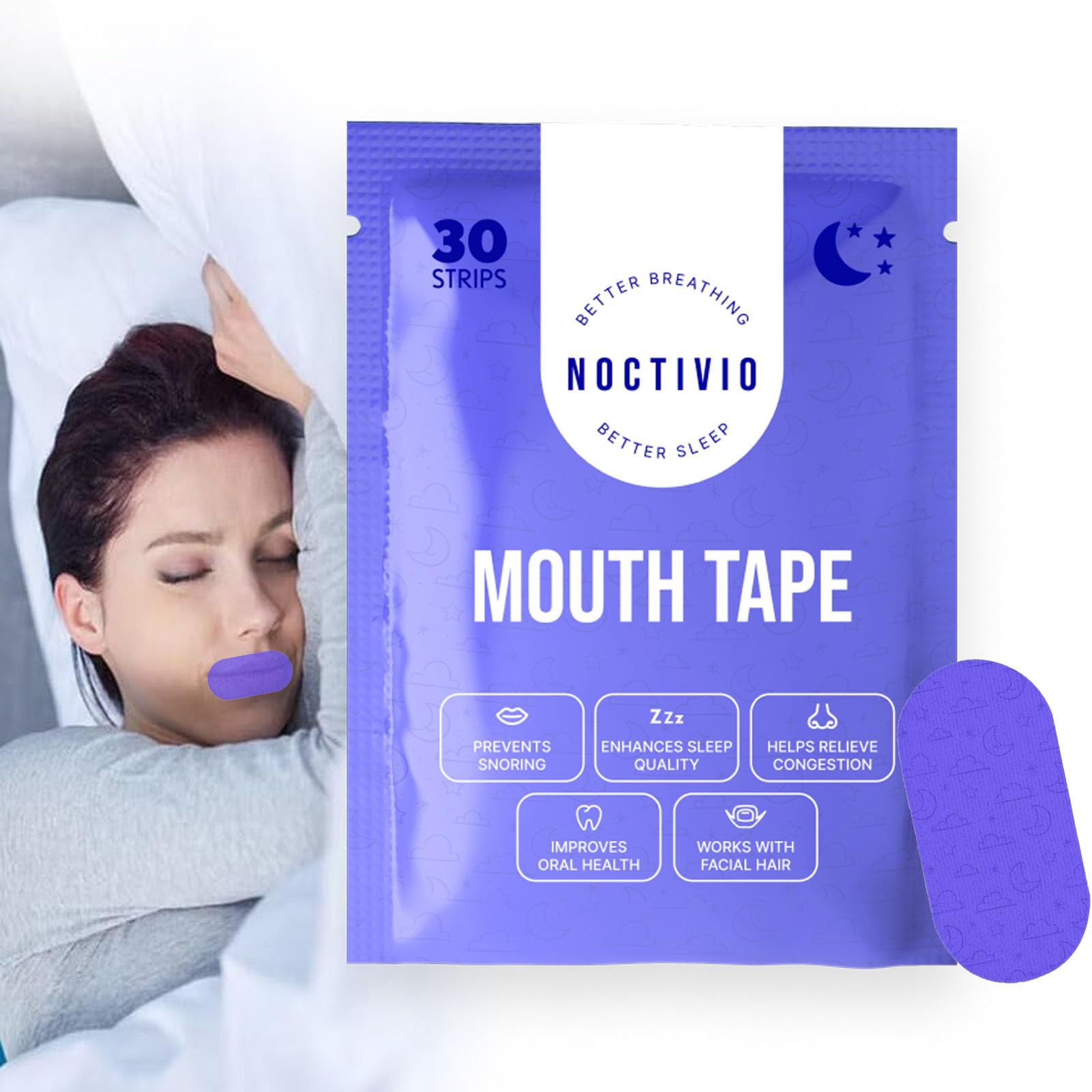 Noctivo Mouth Tape for Sleep Apnea Breathable Sleep Tape ， Breathable and Comfortable