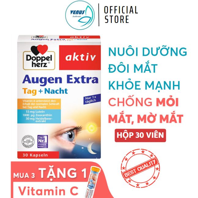 Viên uống bổ mắt Doppel-herz Đức Augen Extra chống mỏi mắt, tăng cường thị lực, cung cấp Vitamin A, dưỡng chất bảo vệ mắt, hộp 30 viên - Nội địa Đức