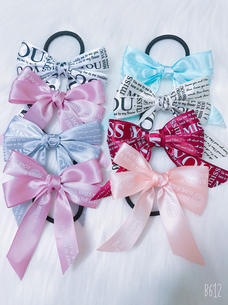 Sét 2 Dây cột tóc nơ vải duy băng chữ - phukienteen