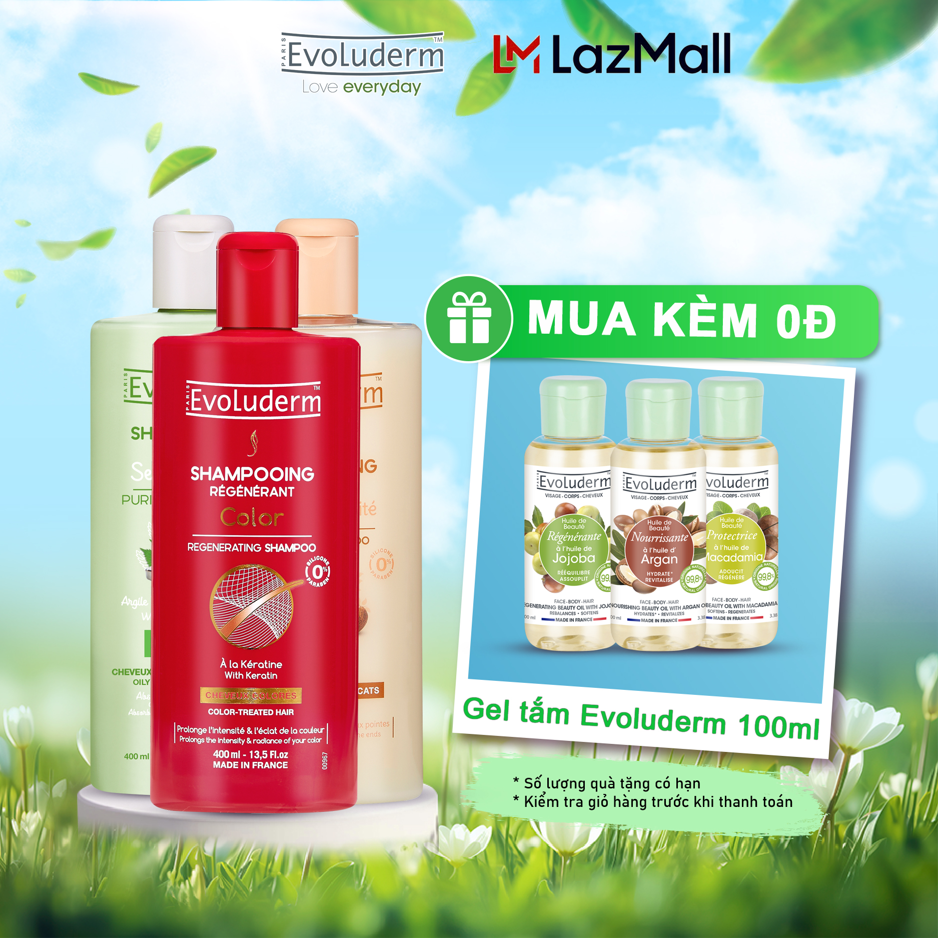 Dầu gội dành cho tóc dầu và dễ bị dầu chiết xuất Đất Sét Trắng và cây Tầm Ma Evoluderm Shampoing Purifiant Rituel d'Argile 400ml