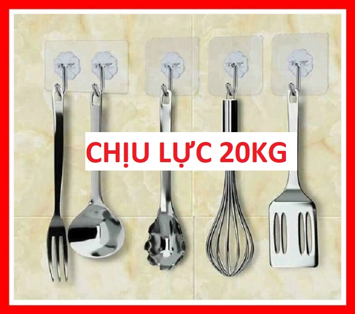 [CHỊU LỰC 20KG, HÀNG DÀY, ĐẸP] COMBO 20 Móc Dán Tường Trong Suốt Siêu Dính Chịu Lực Đến 20KG, Tiện Lợi, Treo Được Nhiều Vật Dụng, 6x6cm