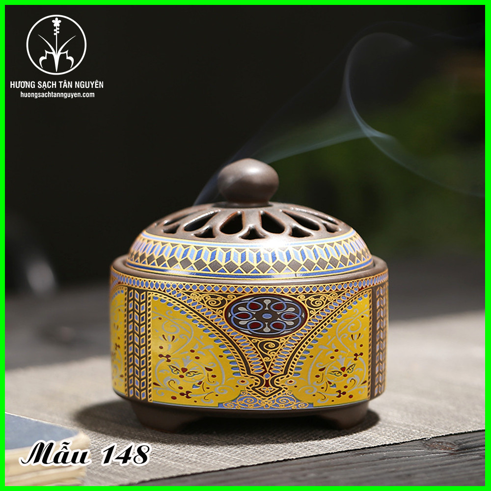 Lư xông trầm, lư đốt trầm hương, lư đốt trầm hương bằng gốm nhiều mẫu họa tiết dùng để xông nhà
