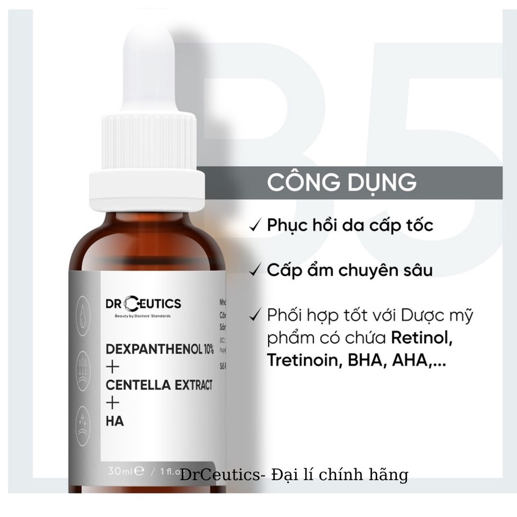 Serum b5 drceutics cấp ẩm và phục hồi da dexpanthenol 10% + centella extract + ha