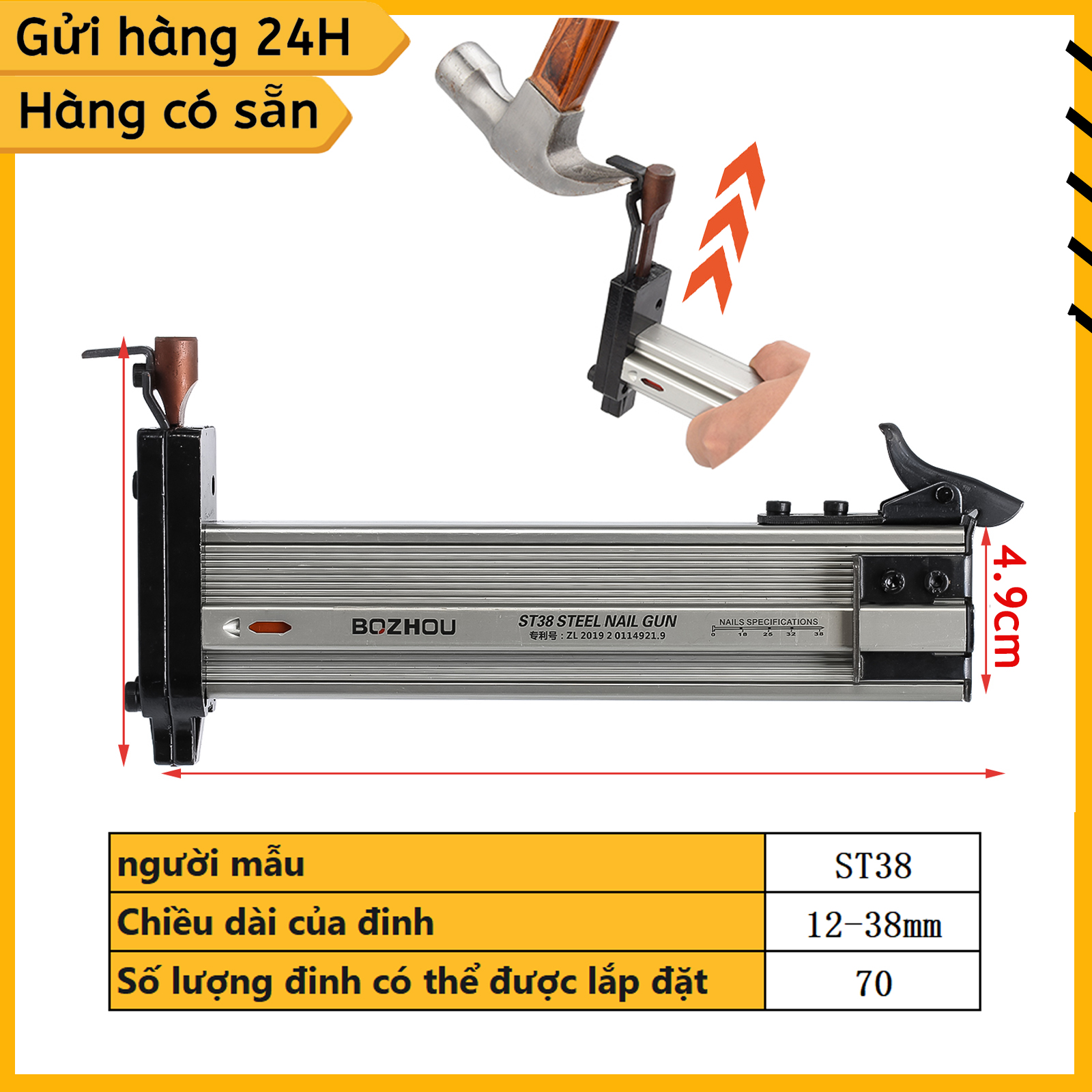 Dụng cụ hỗ trợ đóng đinh bê tông, thi công cơ điện, đóng đinh tường ST38 +400 đinh thép
