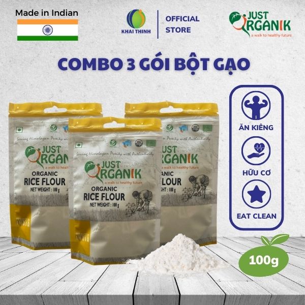 COMBO 3 GOI Bột Gạo Tẻ Hữu Cơ Nguyên Chất Rice Flour Just Organik Nhập