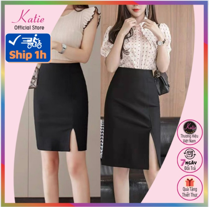 HOÀN TIỀN 15% - Chân Váy Công Sở Xẻ Đùi Ngắn Và Chân Váy Xẻ Đùi Dài KATIE Váy Xẻ Trước Có Đến Bigsize 80kg Chân Váy Xẻ Tà