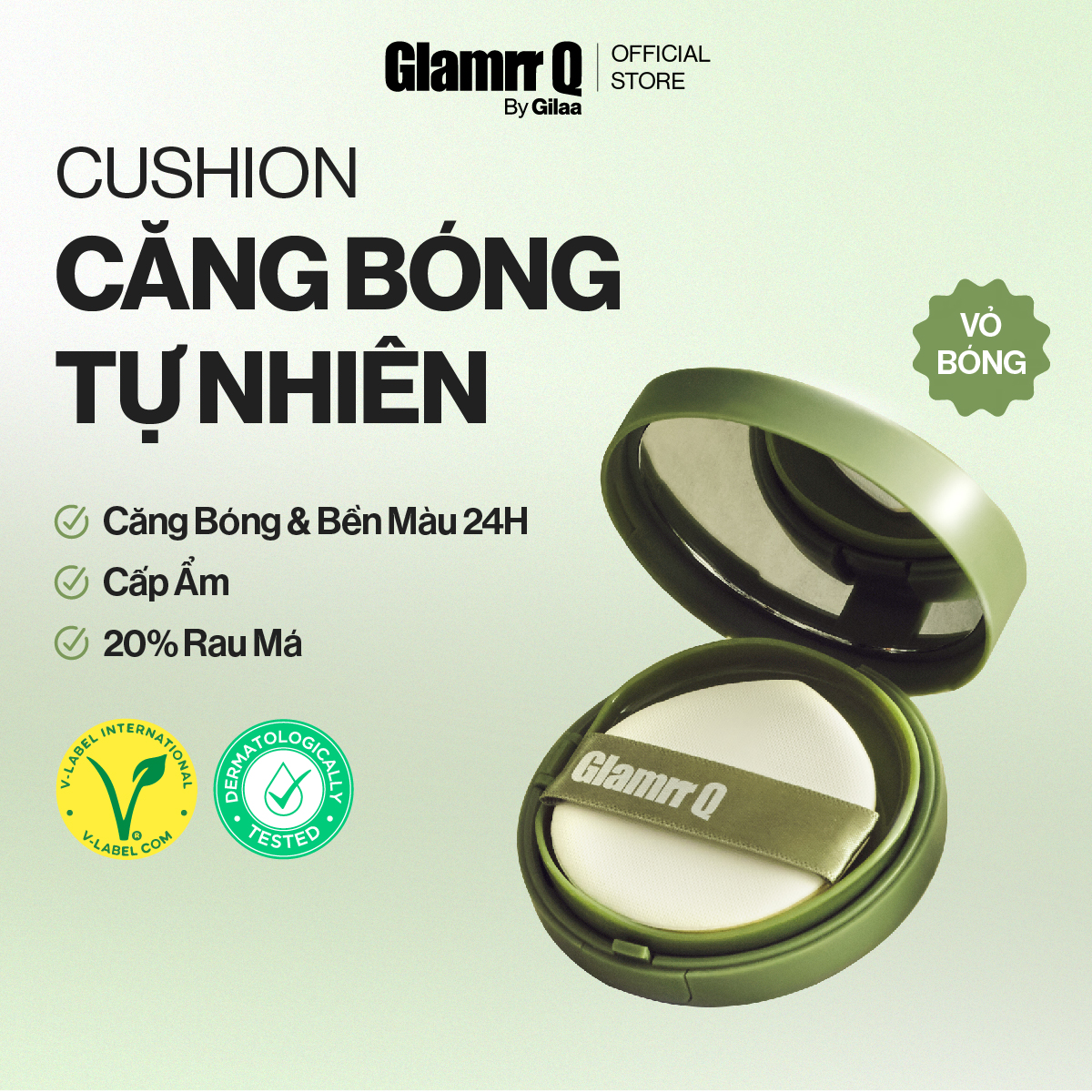 Phấn Nước Căng Bóng GLAMRR Q Vegan Super Glow Cushion SPF50+/PA++++ (1 lõi x 15g)