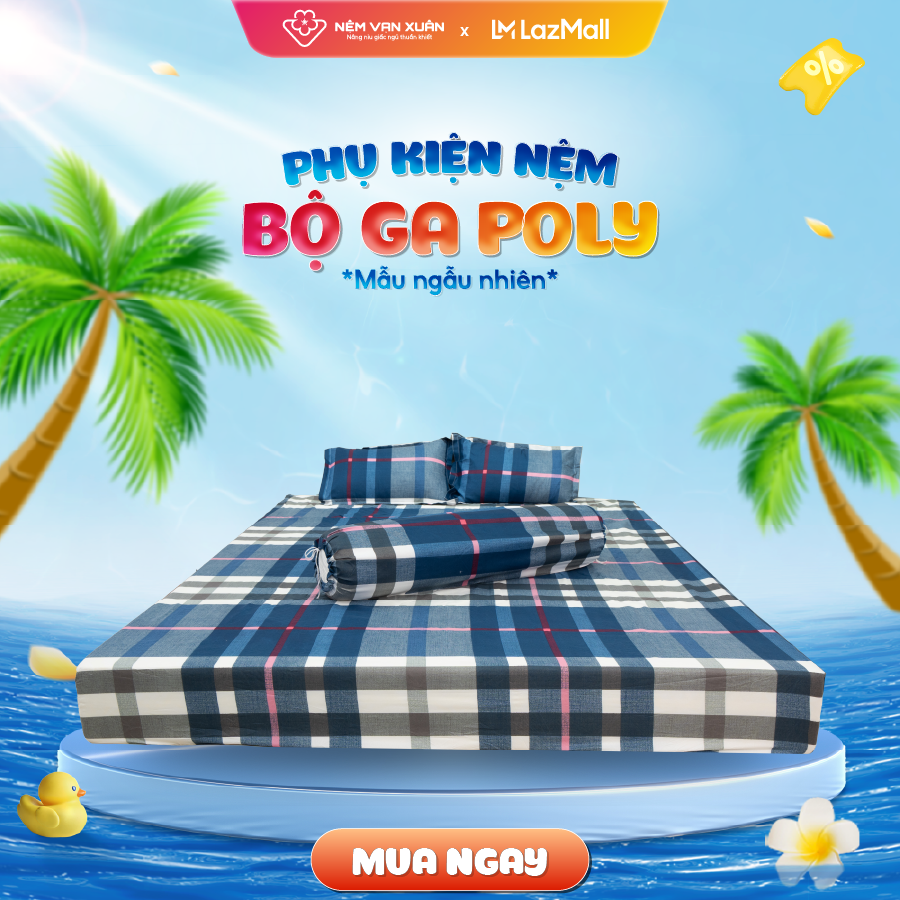 Bộ Ga POLY Cao Cấp Màu Xanh Dương Caro Nệm Vạn Xuân Chất Liệu POLY Cao Cấp Chống Nhăn Kháng Bụi Tốt Và Không Bị Xù Lông Khi Giặt Gồm 2 Vỏ Gối Nằm Và 1 Vỏ Gối Ôm Và 1 Vỏ Ga Theo Kích Thước Nệm Của Bạn
