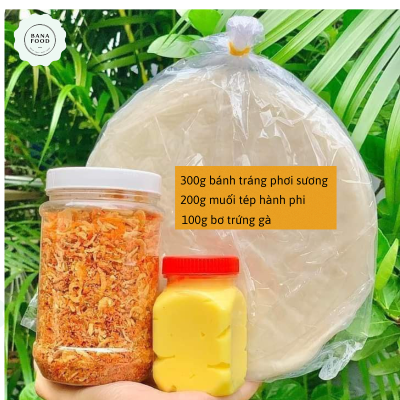Combo 300g bánh tráng phơi sương và 200g muối tép hành phi kèm 100g hũ bơ siêu béo