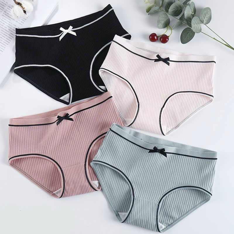 Quần Lót Nữ, Quần Lót Đính Nơ Gân Tăm Cotton Kháng Khuẩn, Quần lót cotton kháng khuẩn