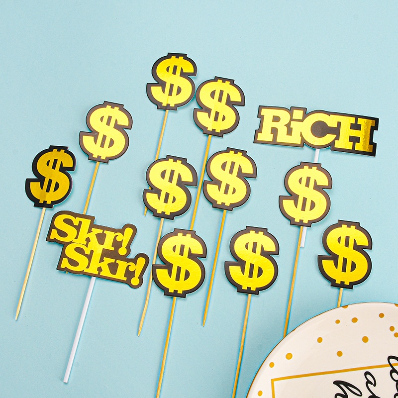 Bộ que cắm tiền chữ s, rich, skr trang trí bánh sinh nhật