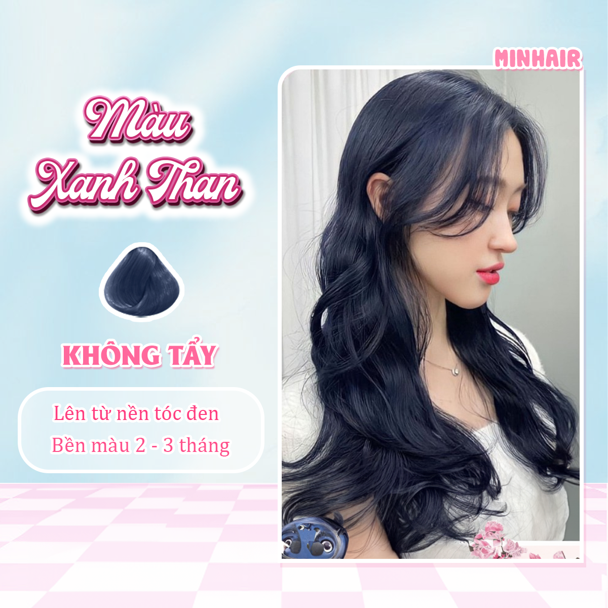 Thuốc nhuộm tóc xanh Thuốc nhuộm tóc Xanh Than MIN.HAIR tặng kèm oxy trợ dưỡng và bao tay