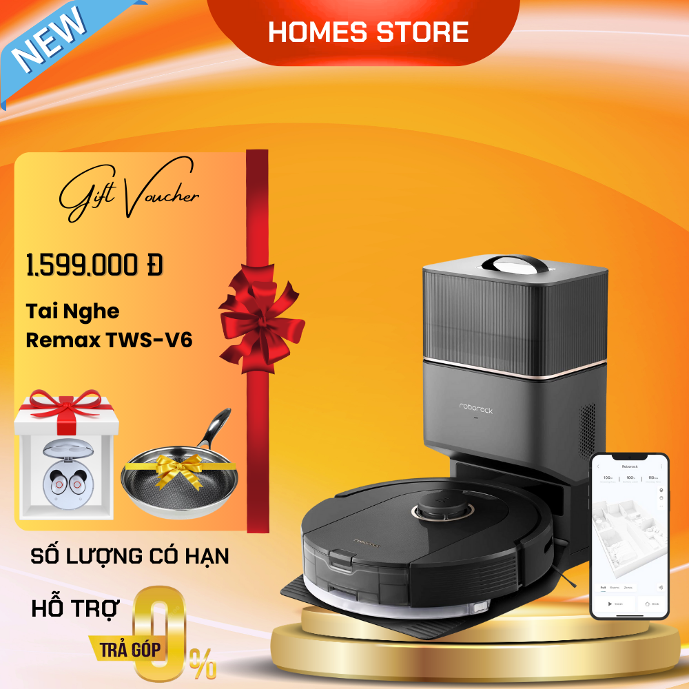 Robot hút bụi lau nhà roborock q5 pro+ tự động tự gom rác tự động tạo bản đồ siêu nhanh với camera ai lực hút 5200 pa - hàng chính hãng
