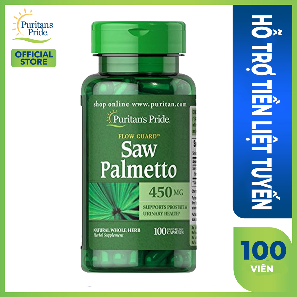 Viên uống hỗ trợ tuyến tiền liệt và viêm đường tiết niệu Saw Palmetto 450mg Puritans Pride