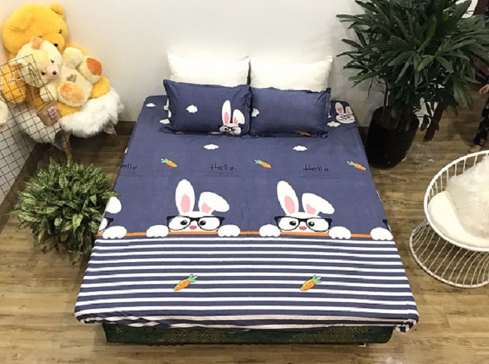 Set Ga Và 2 Áo Gối ( tặng kèm áo gối ôm ) Mẫu Thỏ Kính