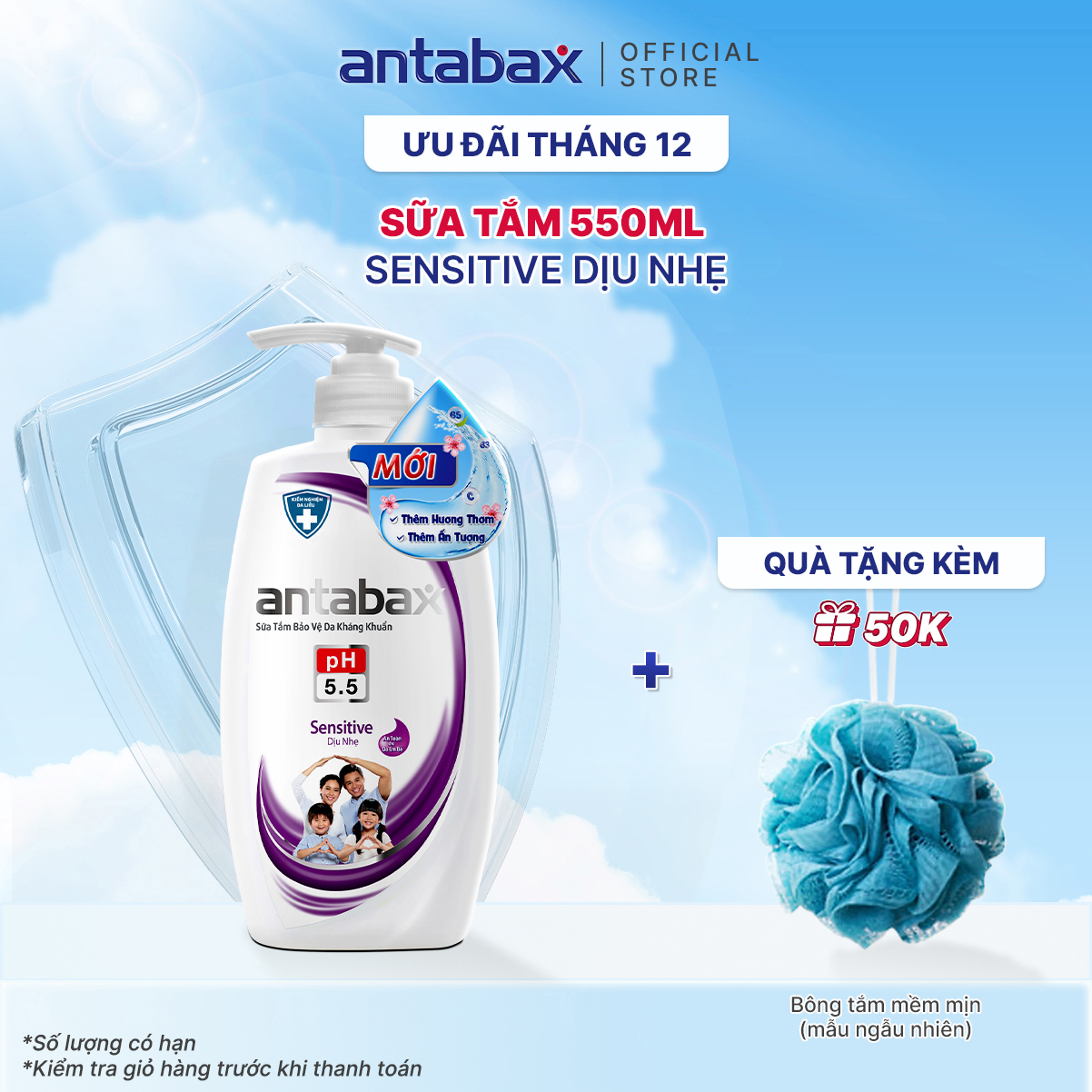 Sữa tắm bảo vệ da kháng khuẩn antabax sensitive dịu nhẹ 550ml