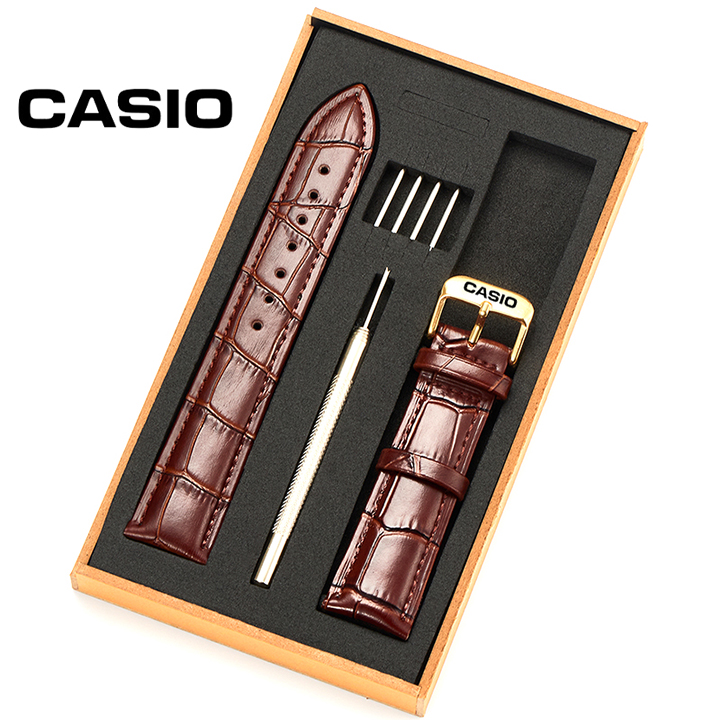 Dây đeo đồng hồ CASIO MTP1375 1374 1183 1303 1370 da bò dập vân cá sấu không hút mồ hôi, hộp gỗ tặng kèm phụ kiện D1915