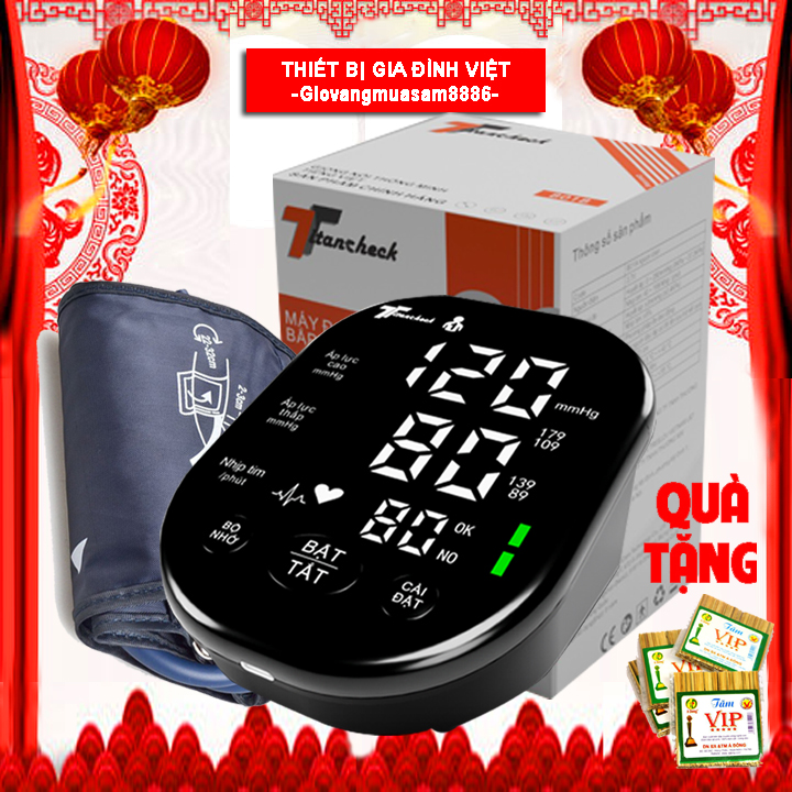 Máy đo huyết áp bắp tay Titancheck B01A full đen bảo hành 3 năm, Màn hình led, pin sạc Lithium, Giọng nói tiếng Việt