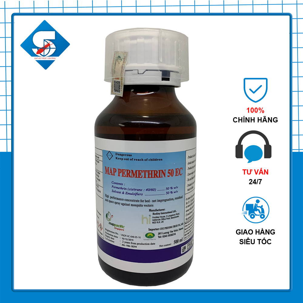 Permethrin 50EC diệt ruồi, muỗi, kiến, gián...chai 500 ml nhập khẩu Anh Quốc