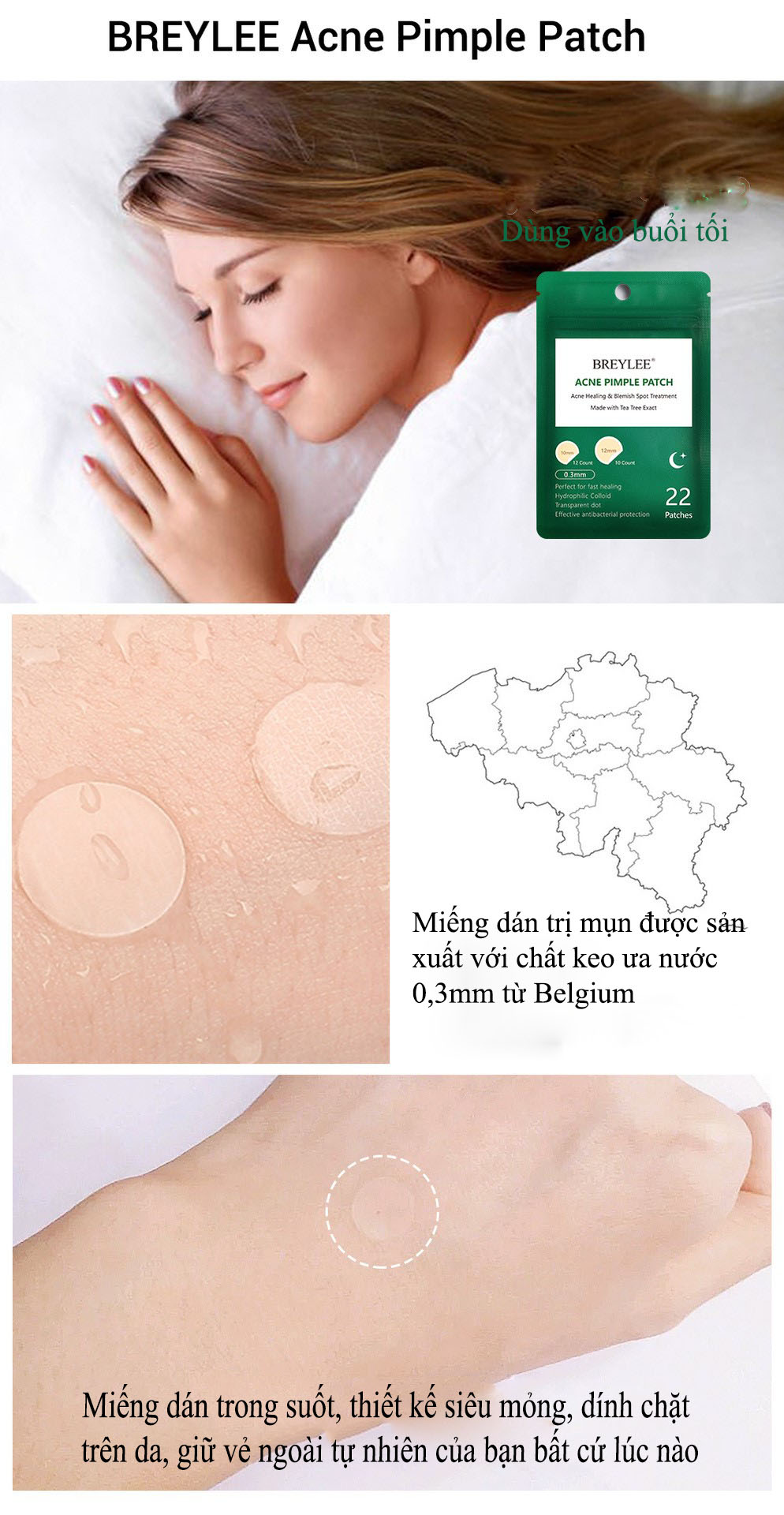 BREYLEE Miếng Dán Tri Mụn Đầu Đen Tri Thâm Mụn Trứng Cá Lột Mụn Đậu Đen Làm Mờ Vết Thâm Do Mụn (Dùng Cho Buổi Tối) FACIAL MASK 22 PATCHES NIGHT USE ACNE PIMPLE PATCH 3
