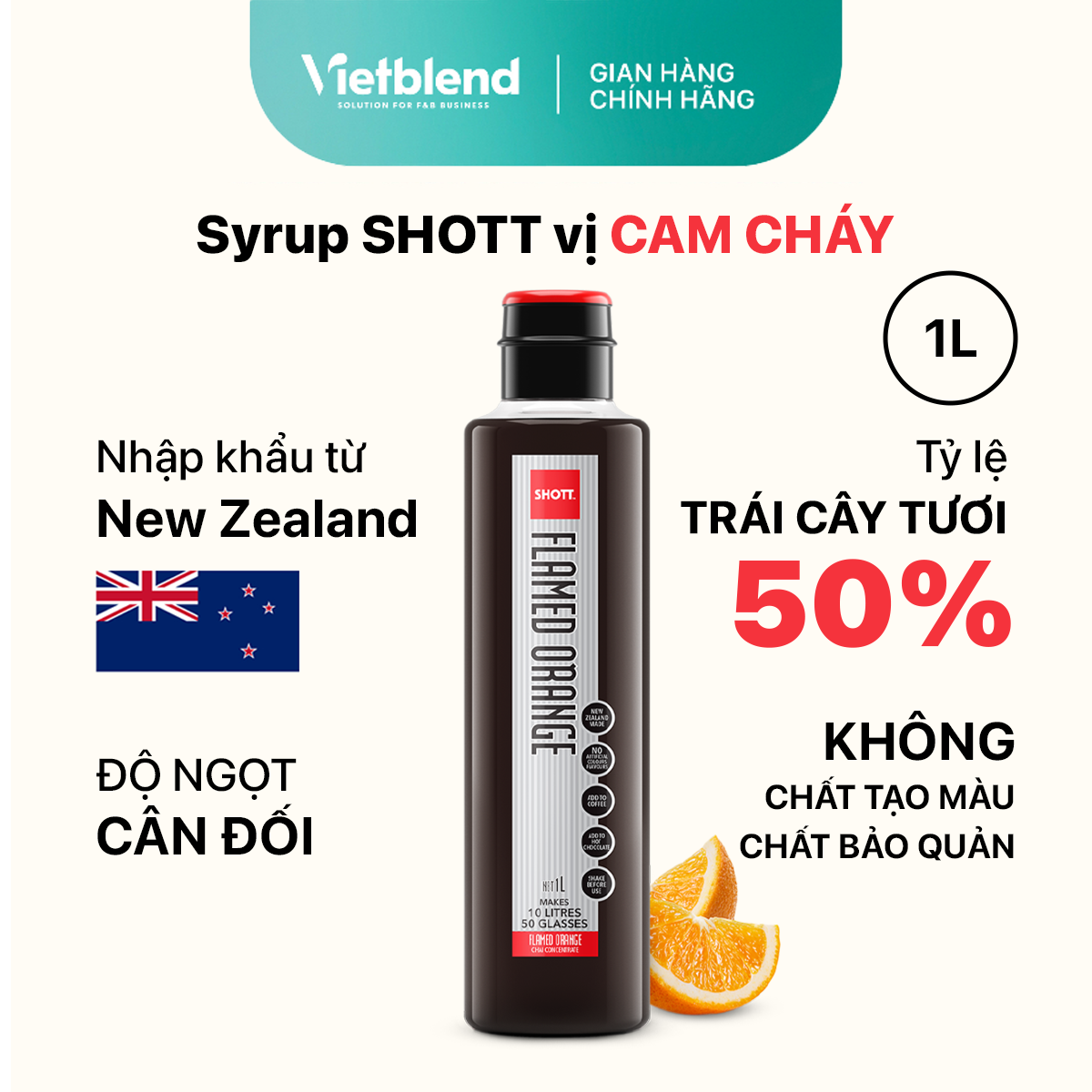 SHOTT Syrup - Flamed Orange Flavor - 1L Bottle
