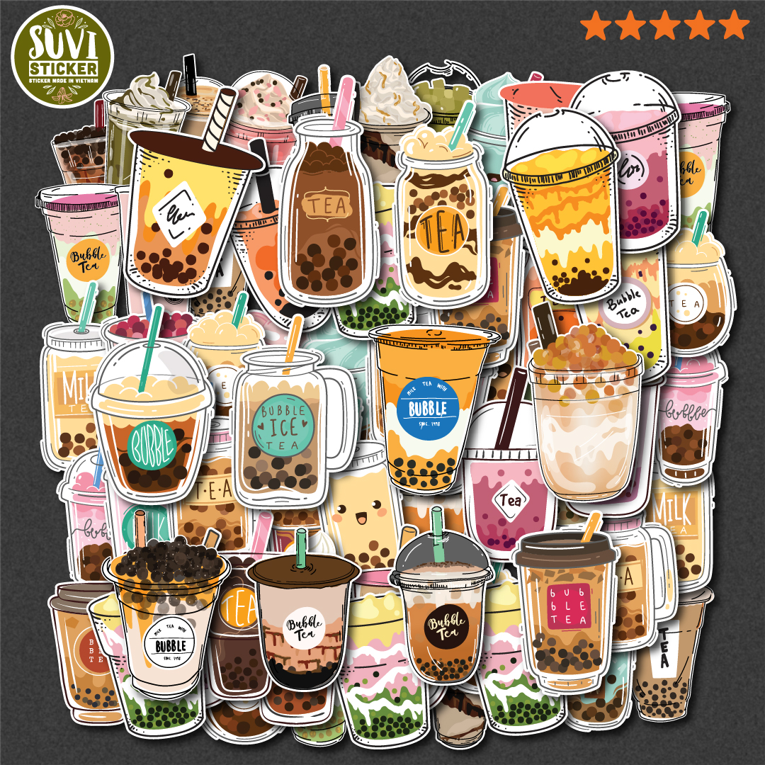  Sticker Trà Sữa Milk Tea chống nước dán laptop điện thoại đàn guitar mũ bảo hiểm. MSP: SV49 