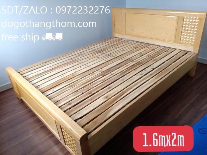 giường gỗ sồi rác nan 1m6