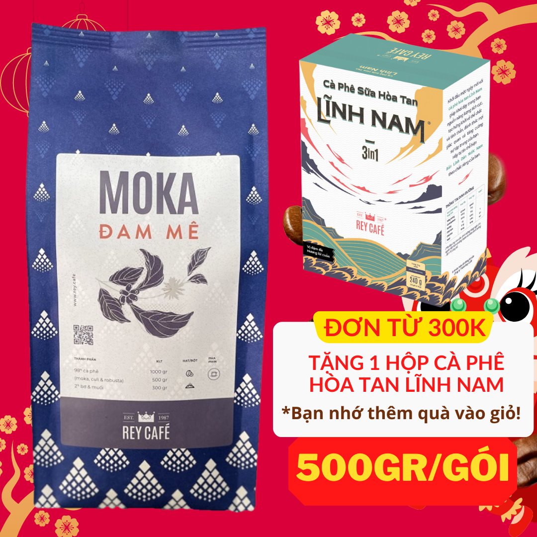 500gr Cà phê rang bơ Moka Đam Mê (Phối Moka-Robusta-Culi) - Pha Phin - Coffee blend nguyên chất - Rey Cafe