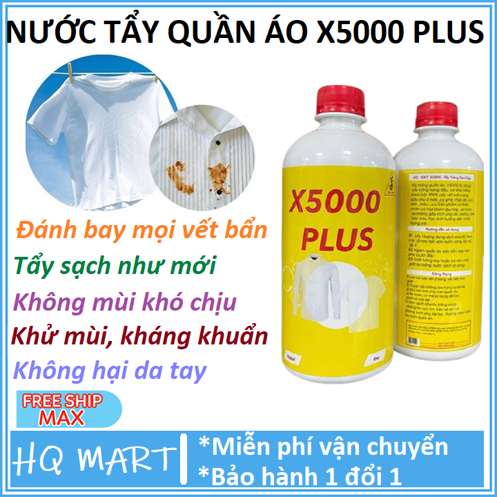 Nước tẩy trắng, mốc quần áo X5000 PLUS- Thuốc tẩy, nước tẩy đa năng, tẩy sạch những vết bẩn cứng đầu, vết ố vàng, nấm mốc- Dung dịch tẩy trắng quần áo thần tốc
