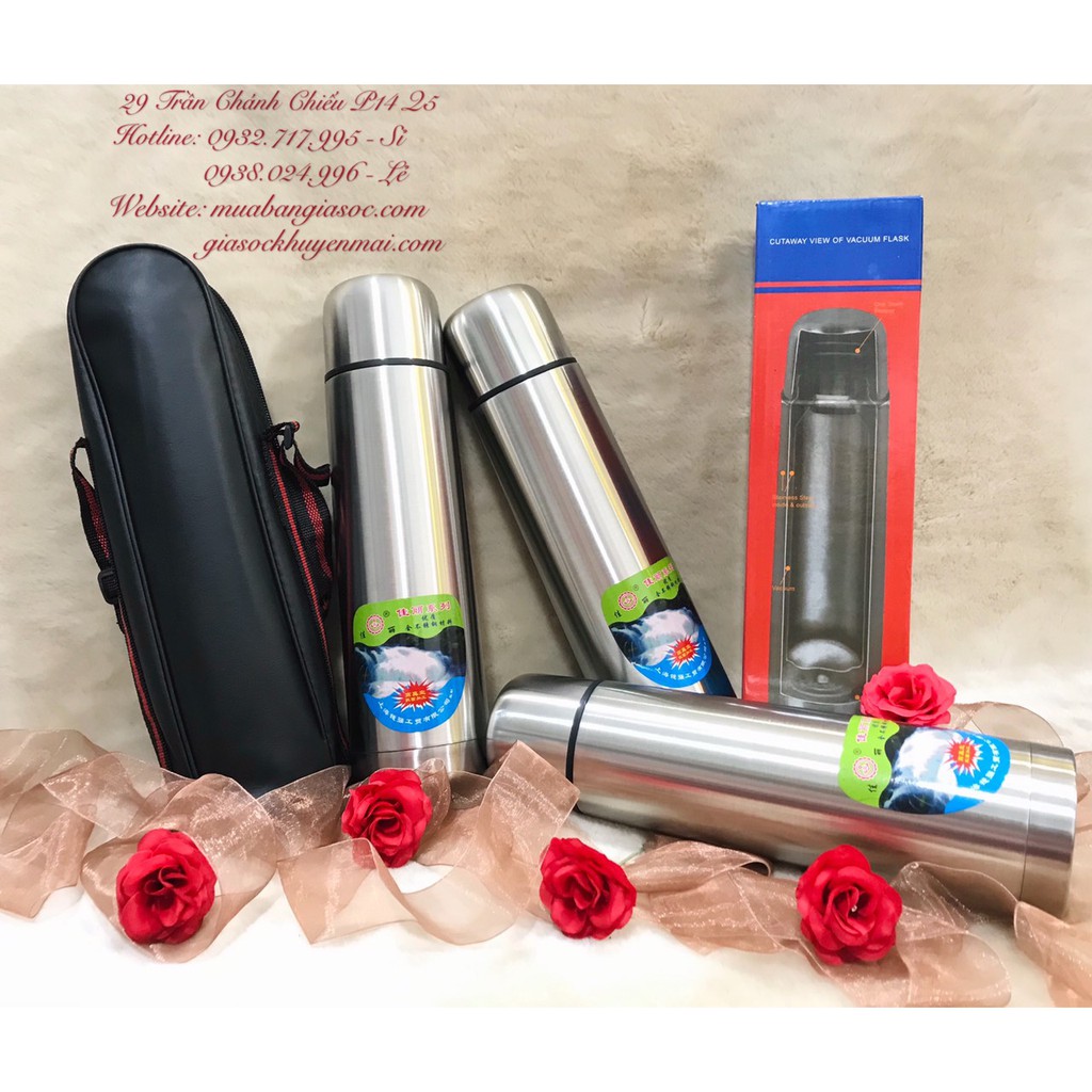 Bình giữ nhiệt trơn 500ml - 750ml - 1000ml tặng kèm bao da