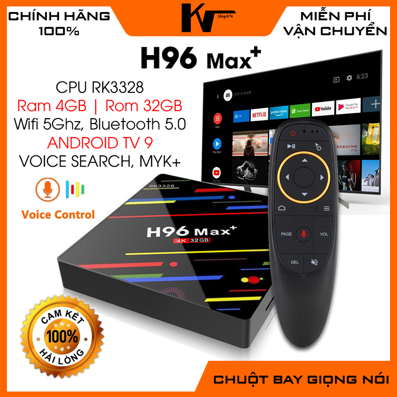 Android TV Box H96 Max+ chip khủng RK3328 Ram 4GB Dual Wifi Bluetooth kèm chuột bay giọng nói